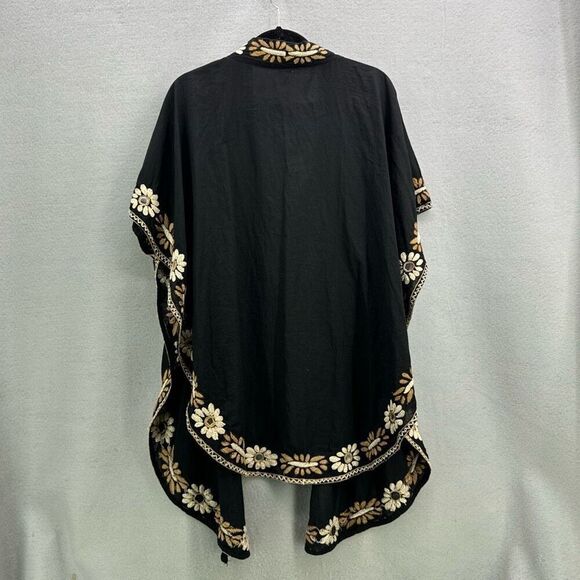 Anthropologie Raga Womens Black Floral Embroidered Open Front Cardigan Kimono Me - Picture 2 of 10